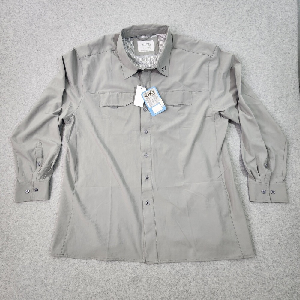Reel Life Shirt Mens 2XL Button Front‎ Vented Fishing Outdoor Gray Long Sleeves
